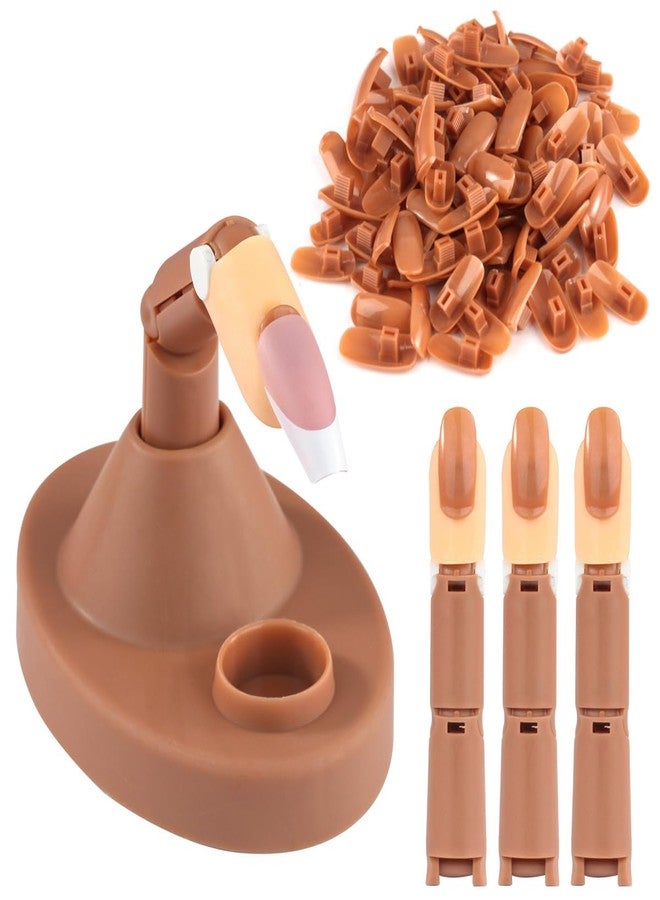 BORNBYME Acrylic Nail Practice Finger Kit, BORNBYME Acrylic Nail Training with 1 Base Stand, 3 Adjustable Fake Fingers, 100 Brown Nail Tips, Movable Training Nail Practice for Nail Beginner… - Image 1